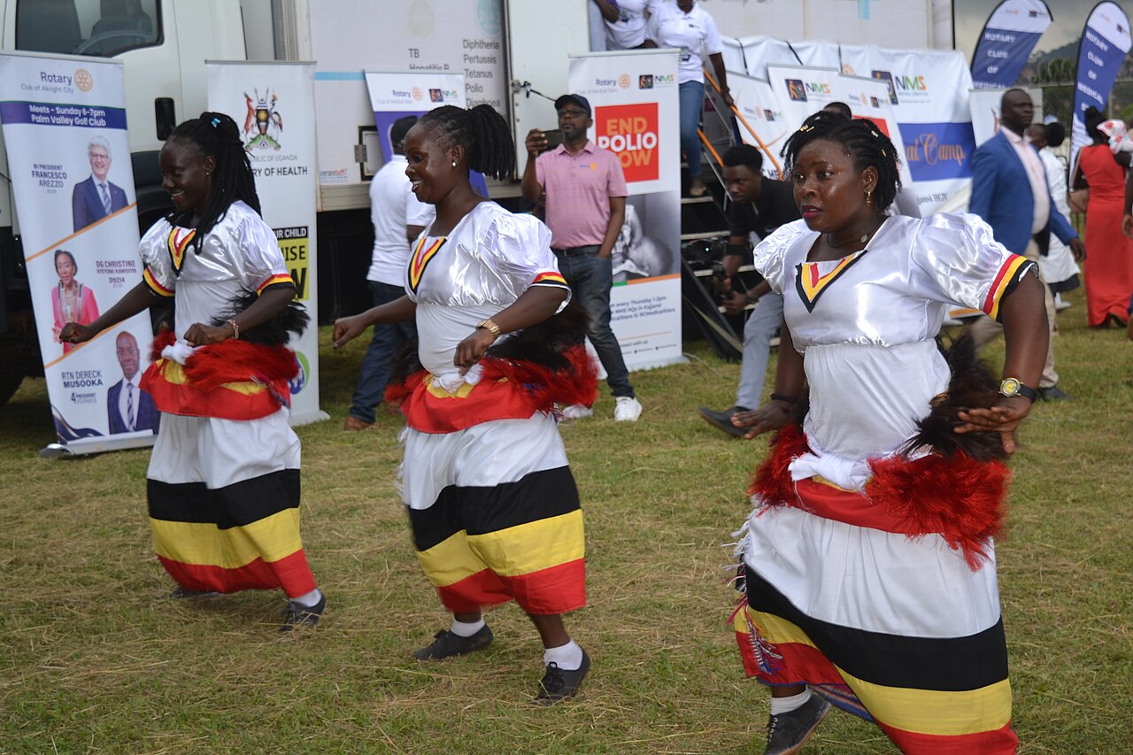 Female performers dancing Bakisimba in Uganda