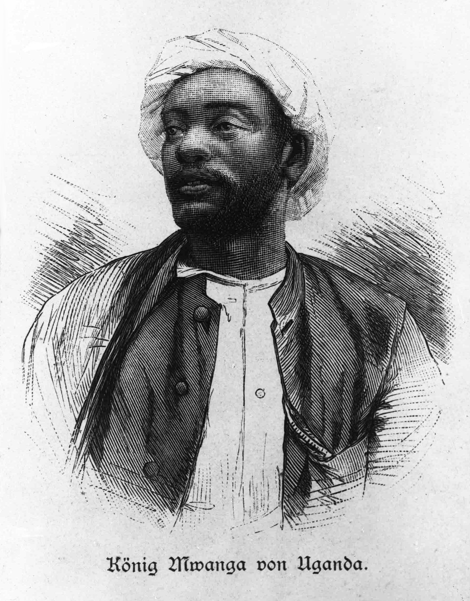 Historical engraved portrait of Kabaka Mwanga II of Buganda