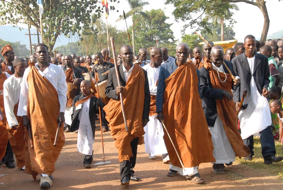 Banyoro cultural procession in ceremonial dress