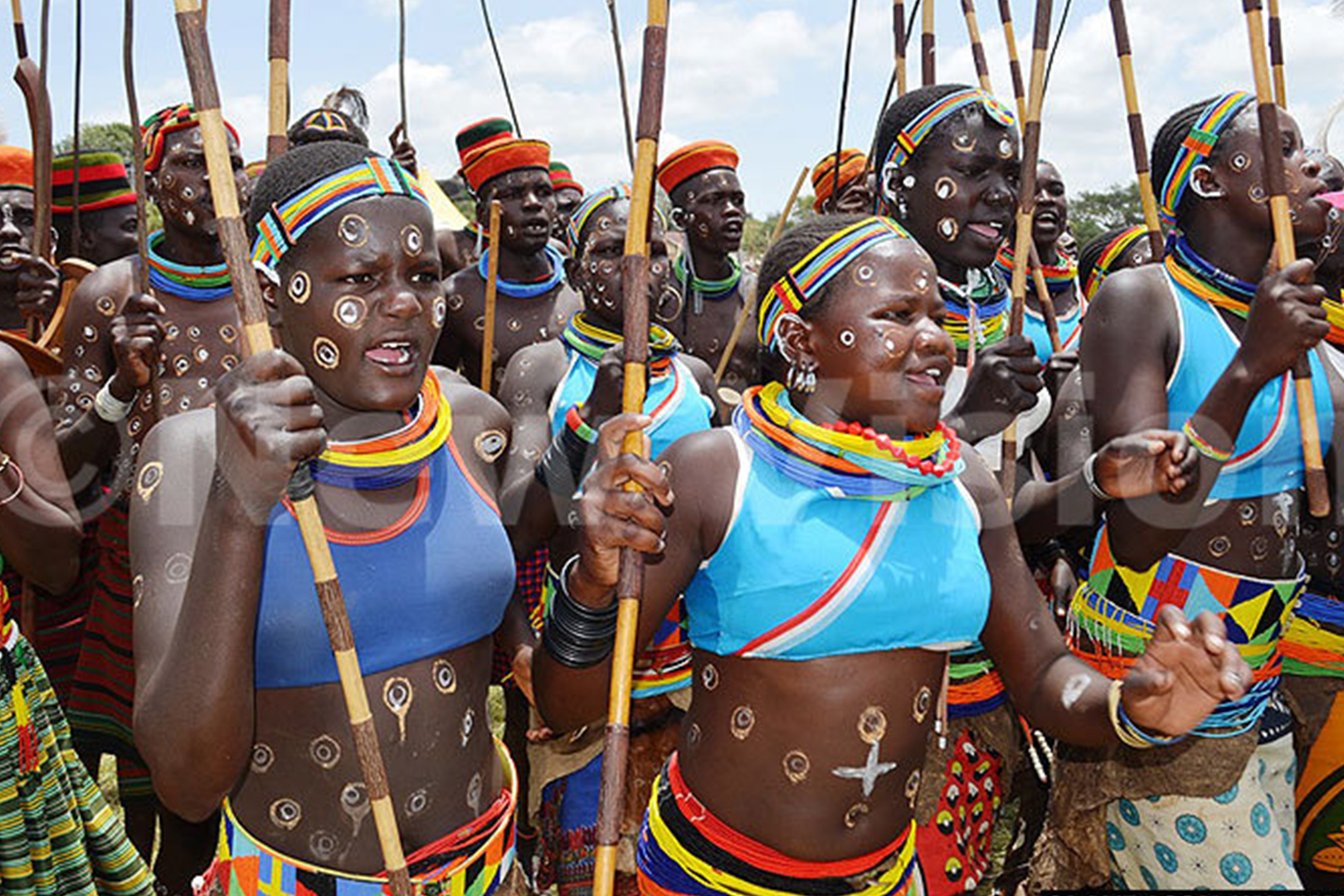 Karamojong women performing a cultural dance in Karamoja